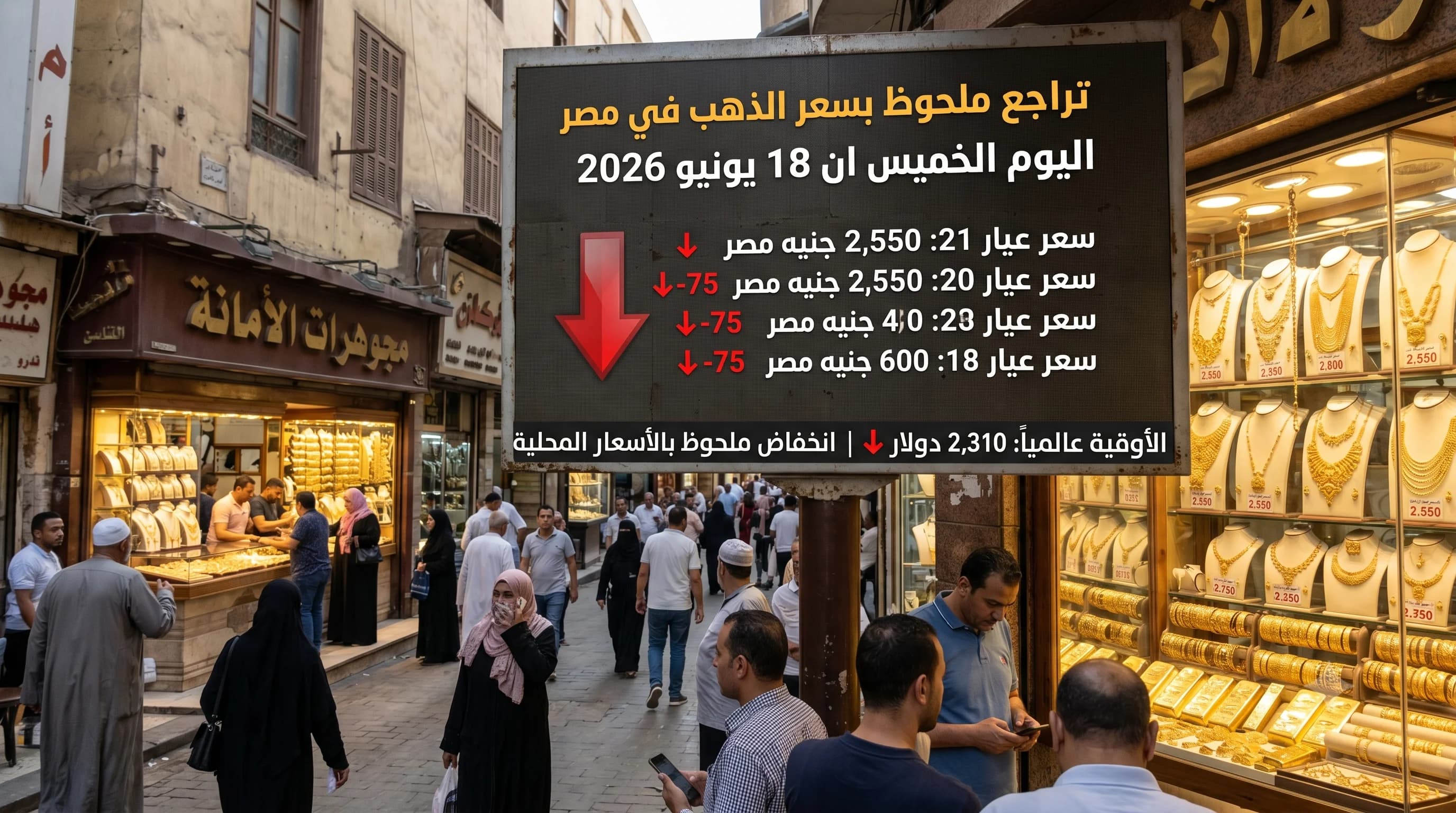 تراجع ملحوظ بسعر الذهب في مصر اليوم الخميس 18 يونيو 2026